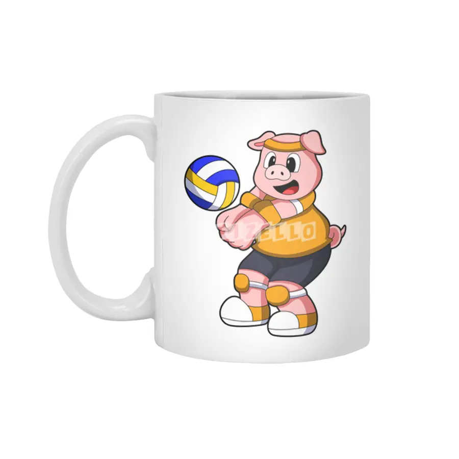 Pig at Sports with Volleyball Beyaz Kupa