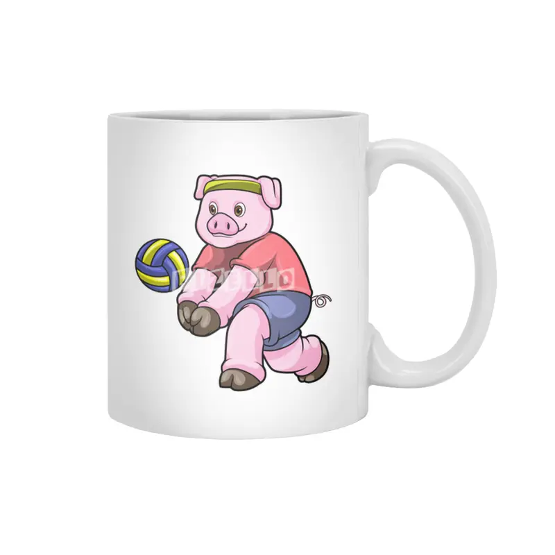 Pig at Sports with Volleyball Beyaz Kupa