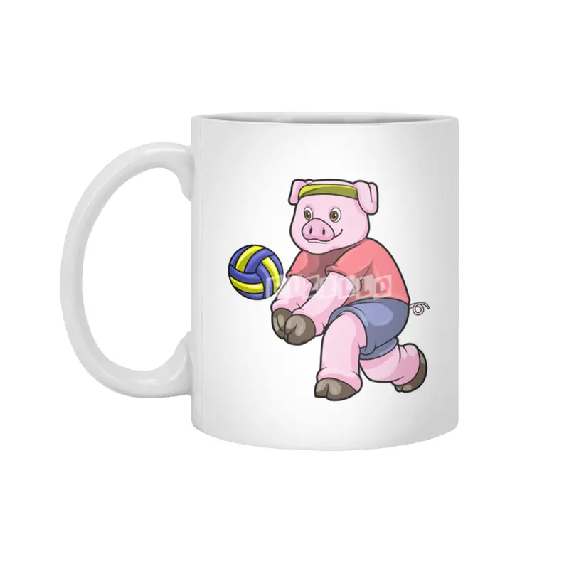 Pig at Sports with Volleyball Beyaz Kupa