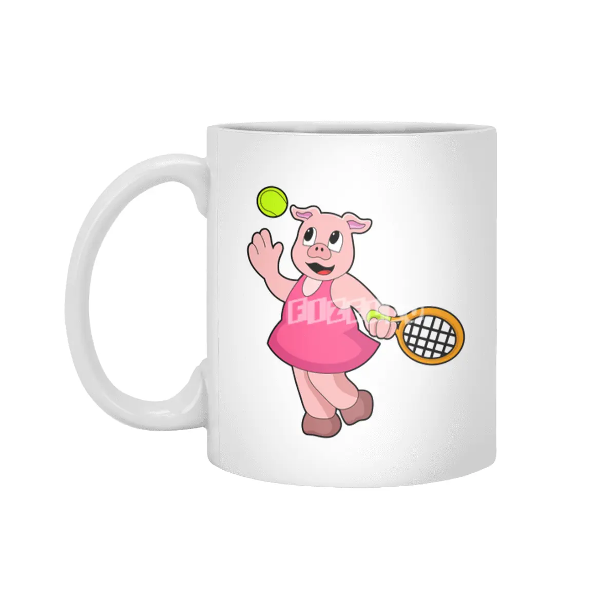 Pig at Tennis with Tennis racket Beyaz Kupa