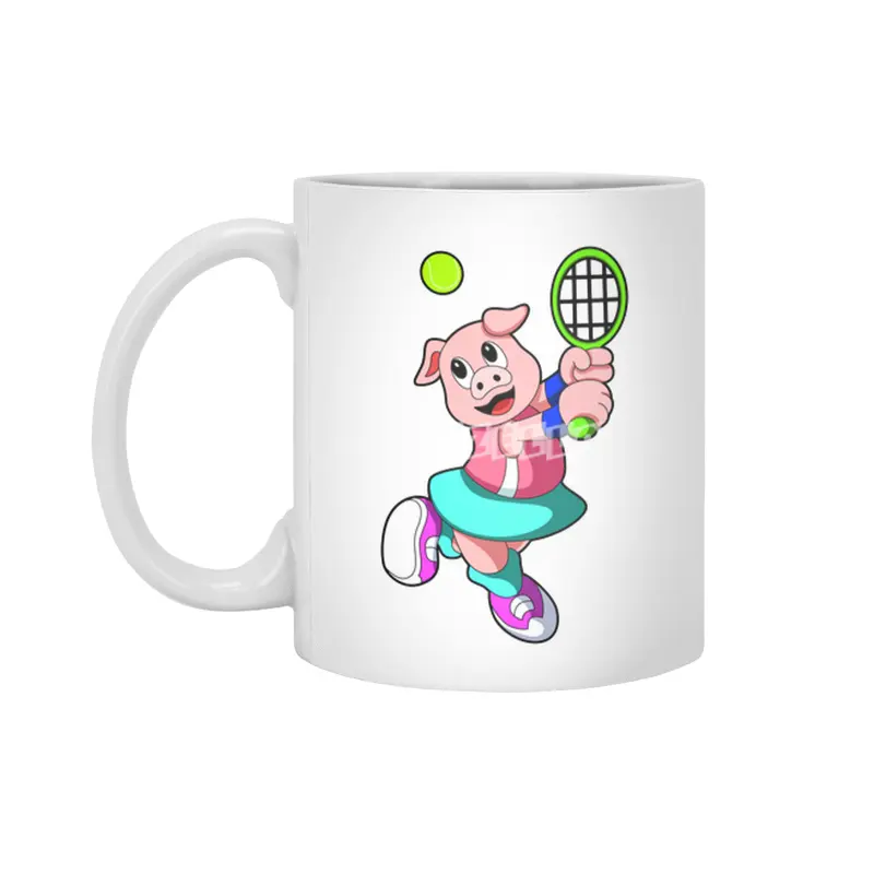 Pig at Tennis with Tennis racket & Skirt Beyaz Kupa