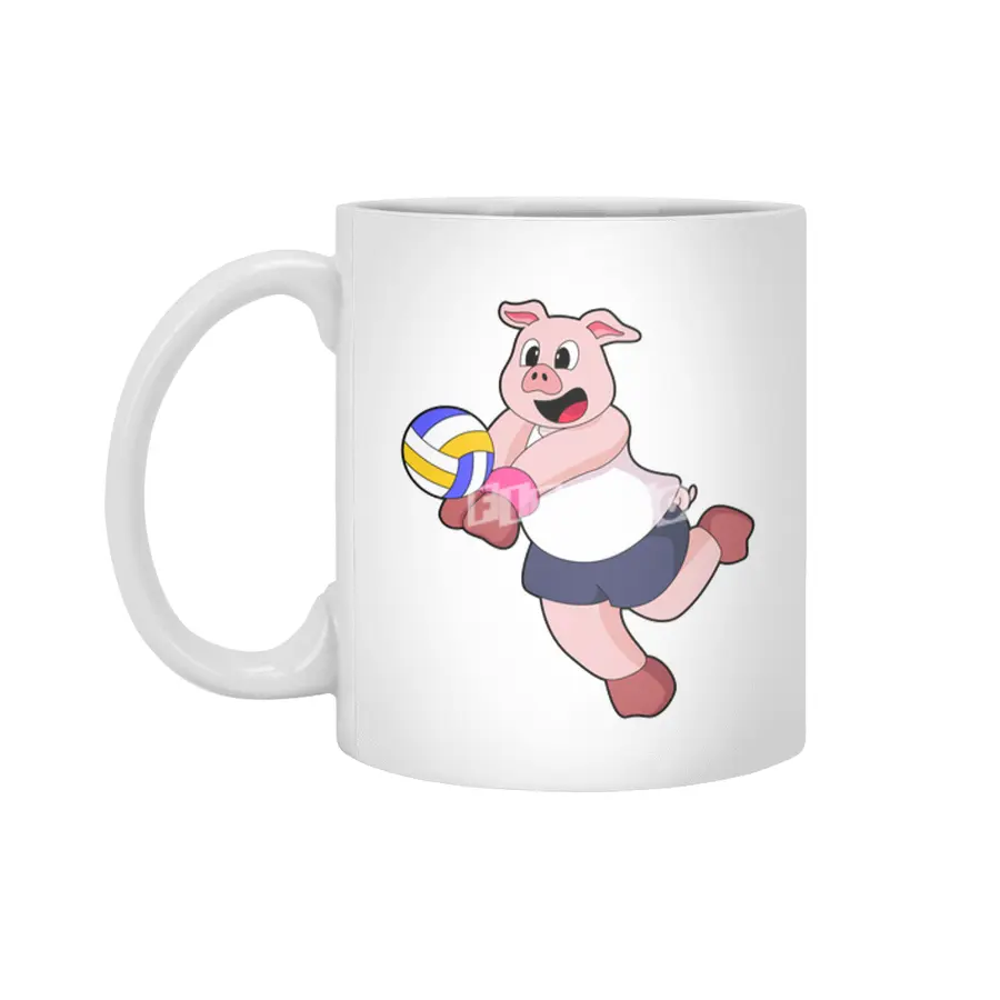 Pig at Volleyball Sports Beyaz Kupa