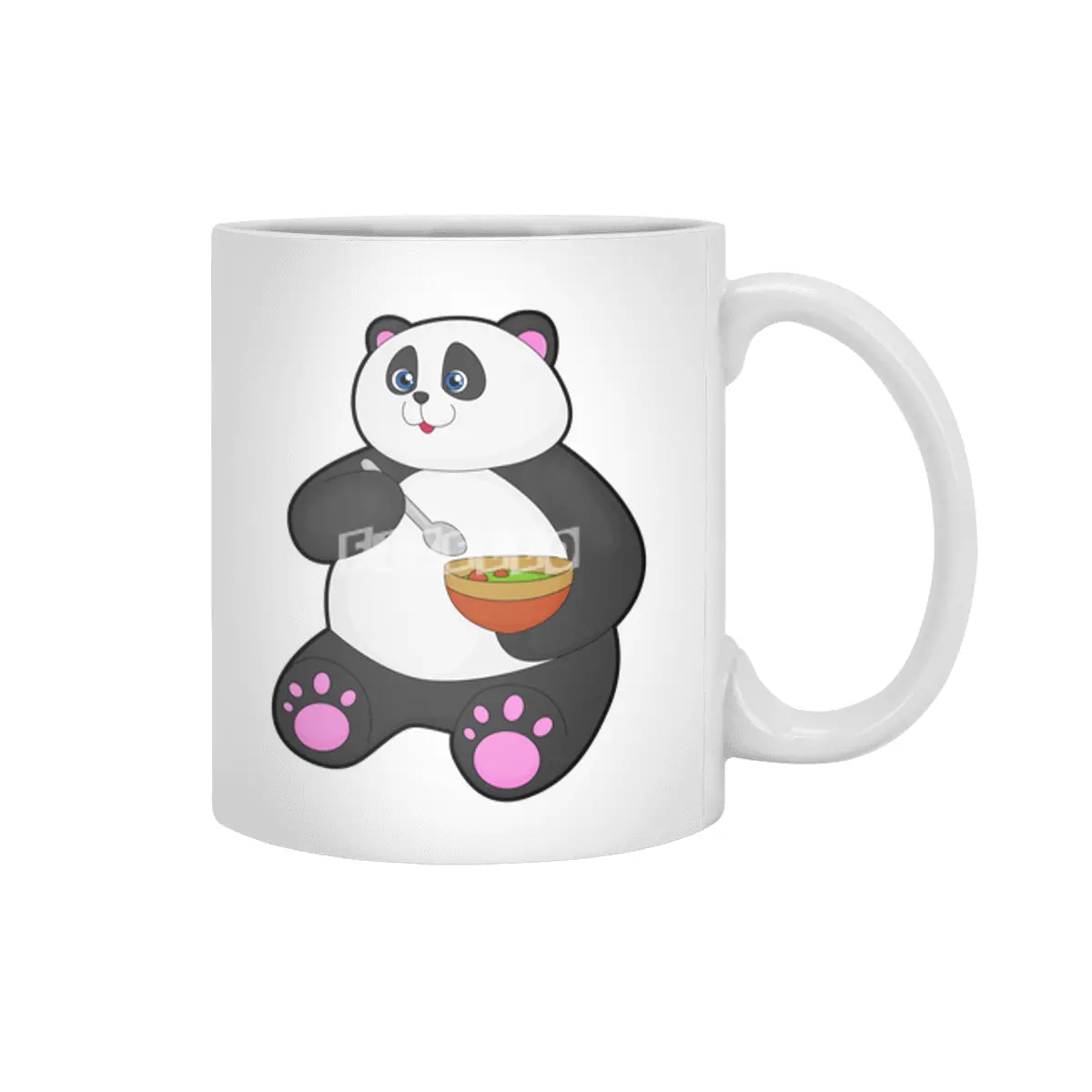 Panda at Eating with Spoon & Bowl Beyaz Kupa