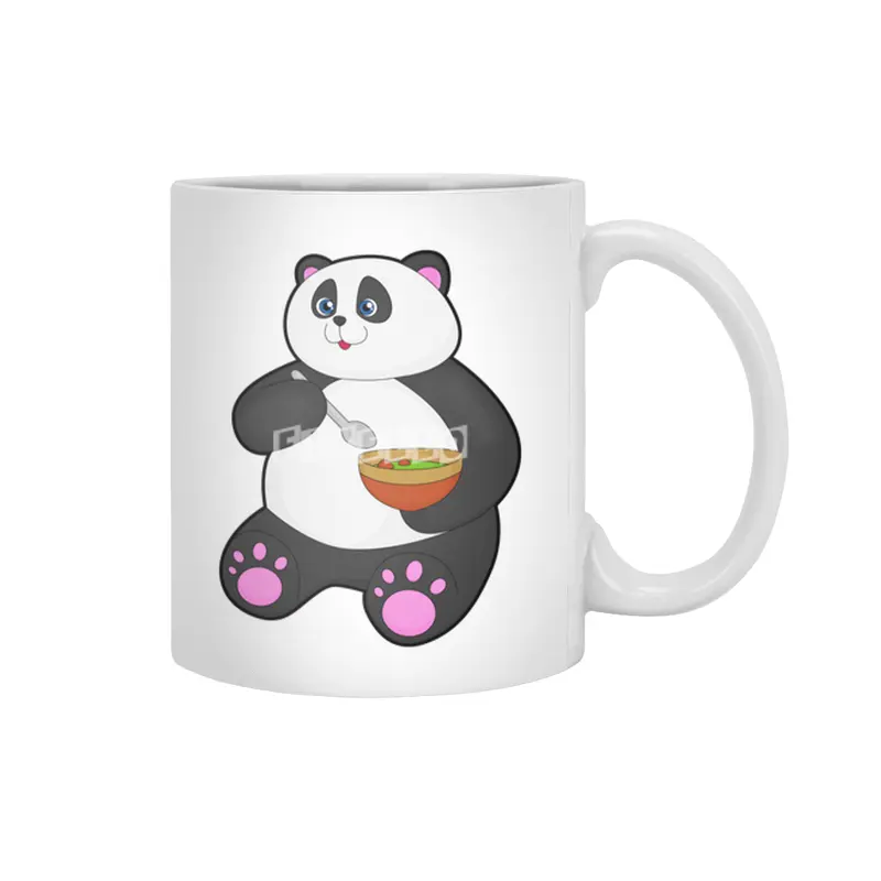Panda at Eating with Spoon & Bowl Beyaz Kupa