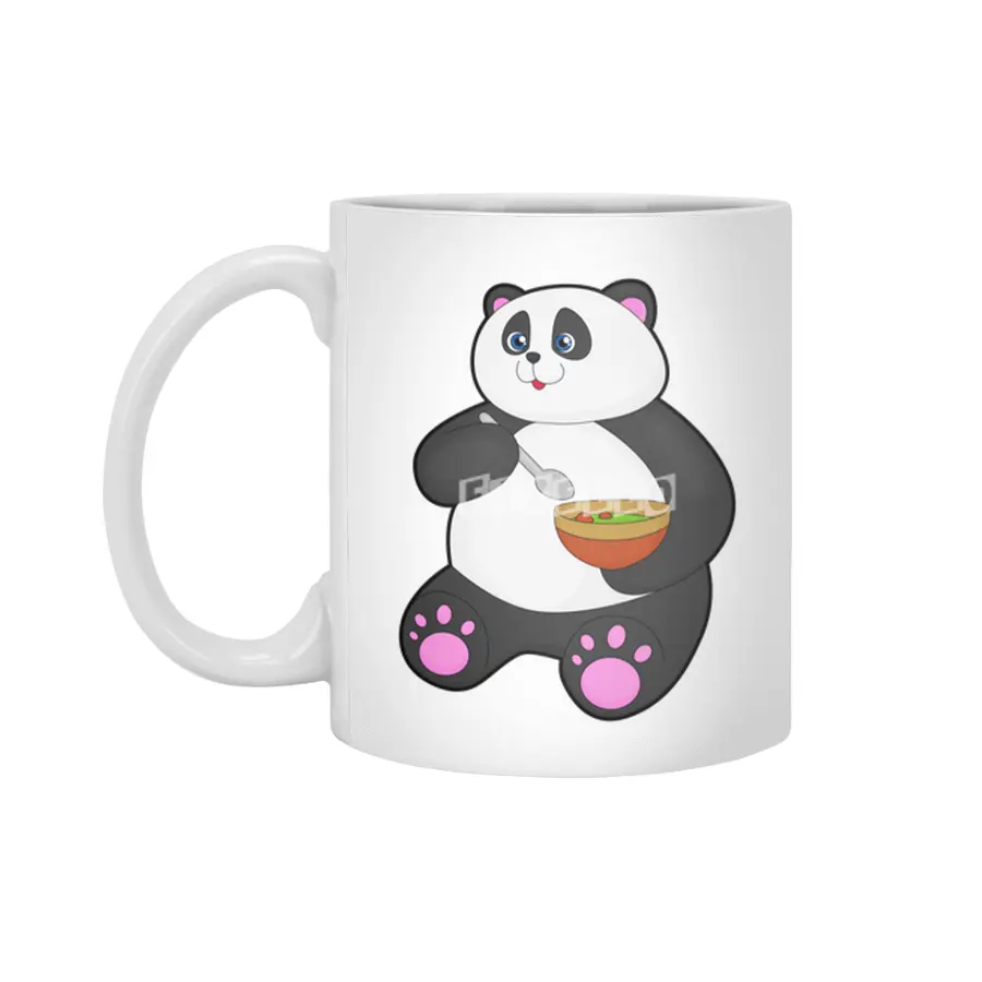 Panda at Eating with Spoon & Bowl Beyaz Kupa