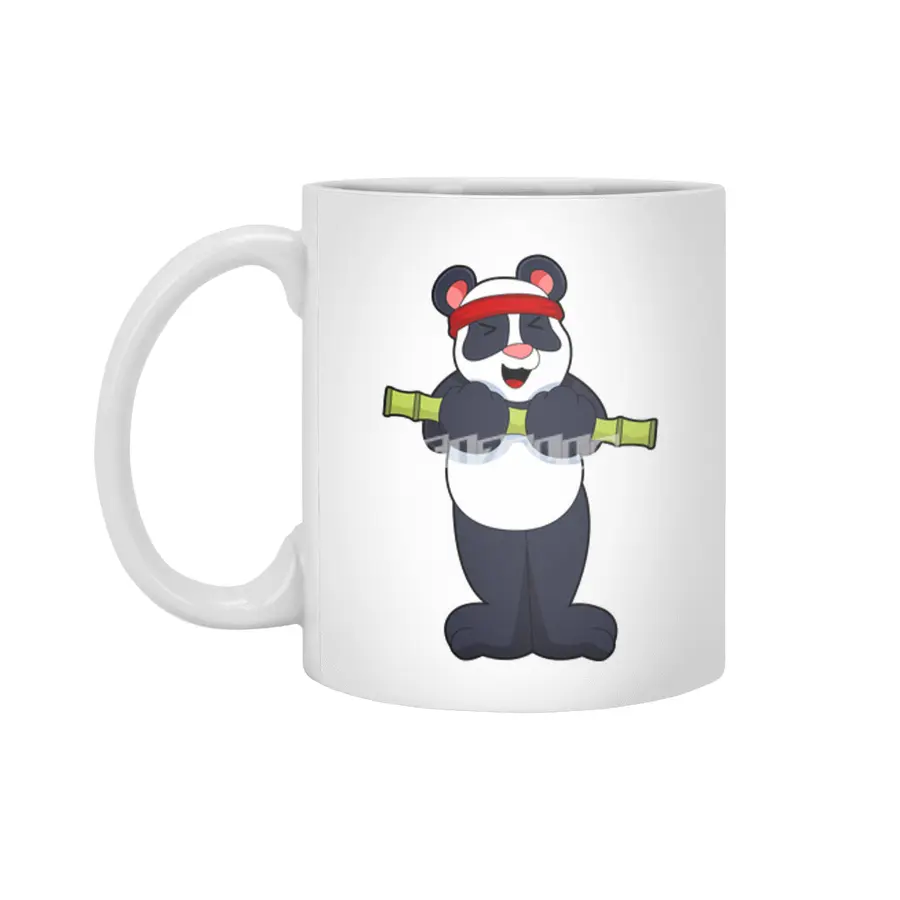 Panda at Work out with Bamboo Weight Beyaz Kupa