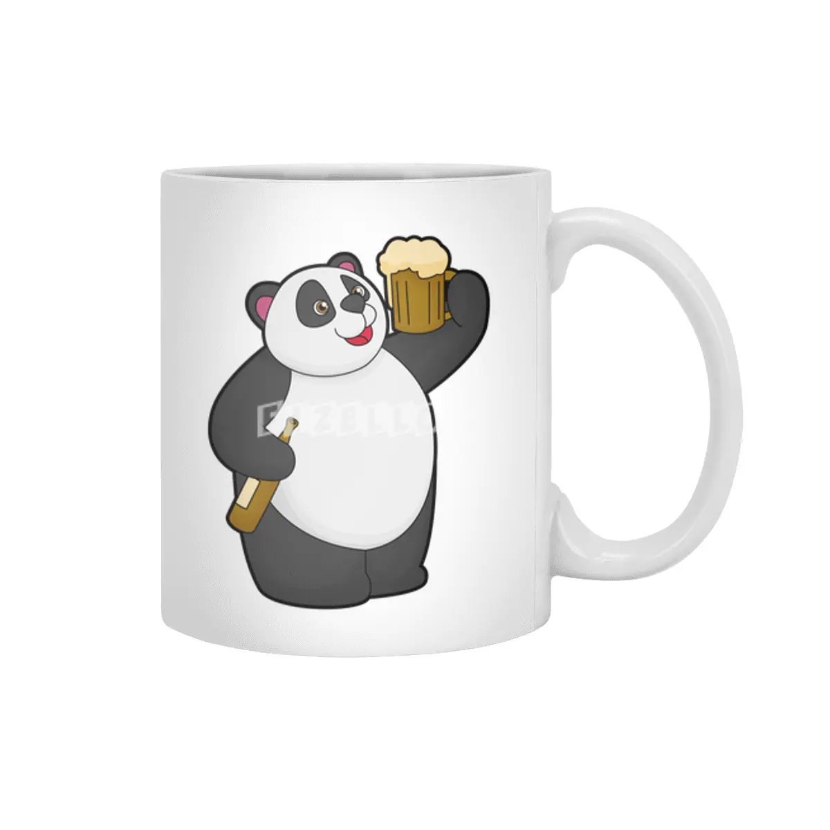 Panda with Beer bottle & Beer mug Beyaz Kupa