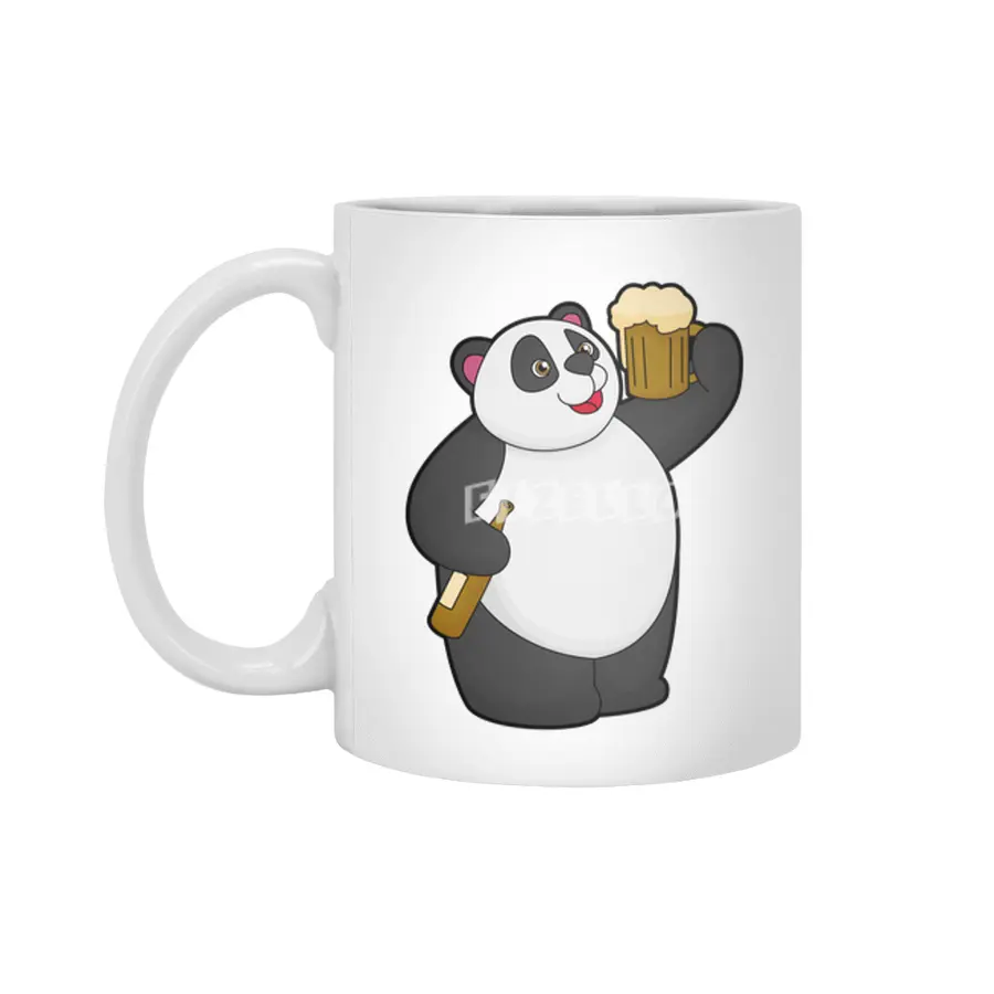 Panda with Beer bottle & Beer mug Beyaz Kupa