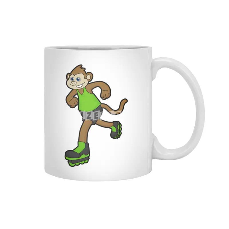 Monkey as Skater with Inline skates Beyaz Kupa