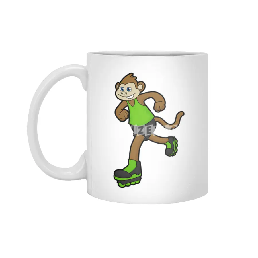 Monkey as Skater with Inline skates Beyaz Kupa