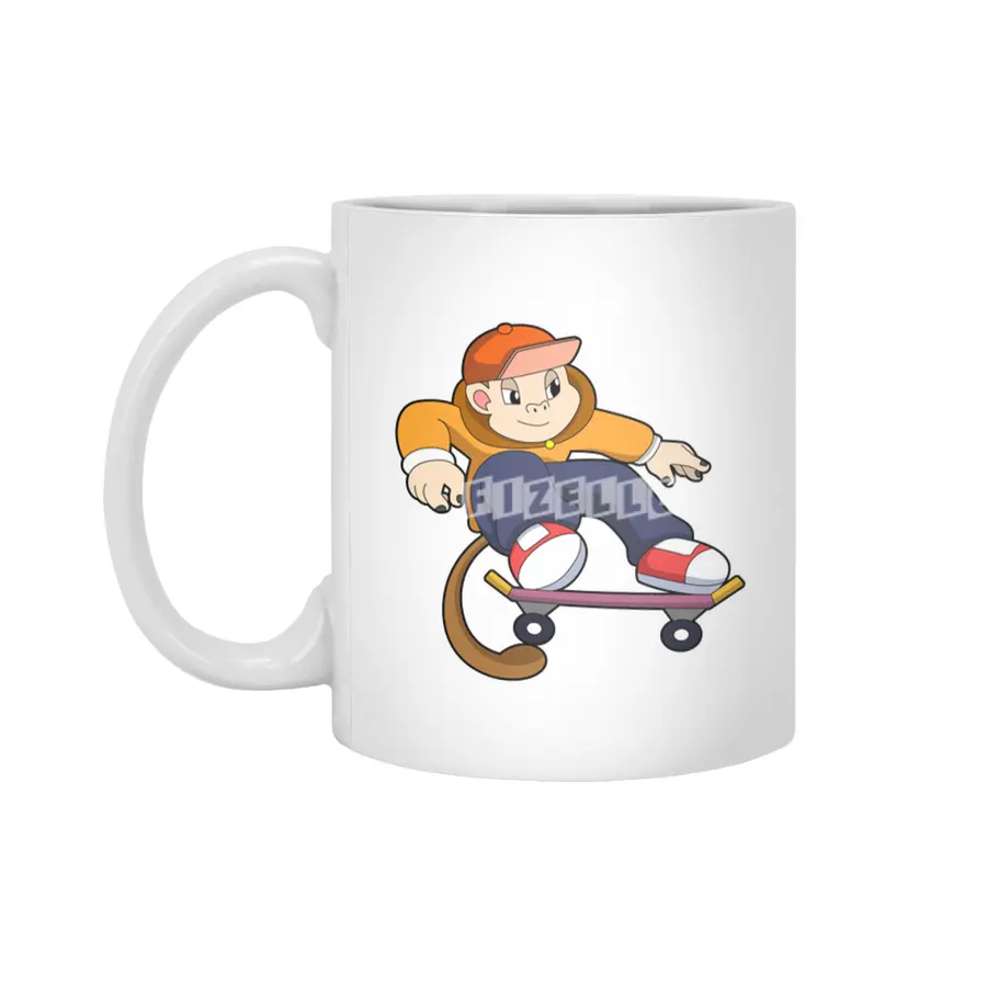 Monkey as Skater with Skateboard Beyaz Kupa