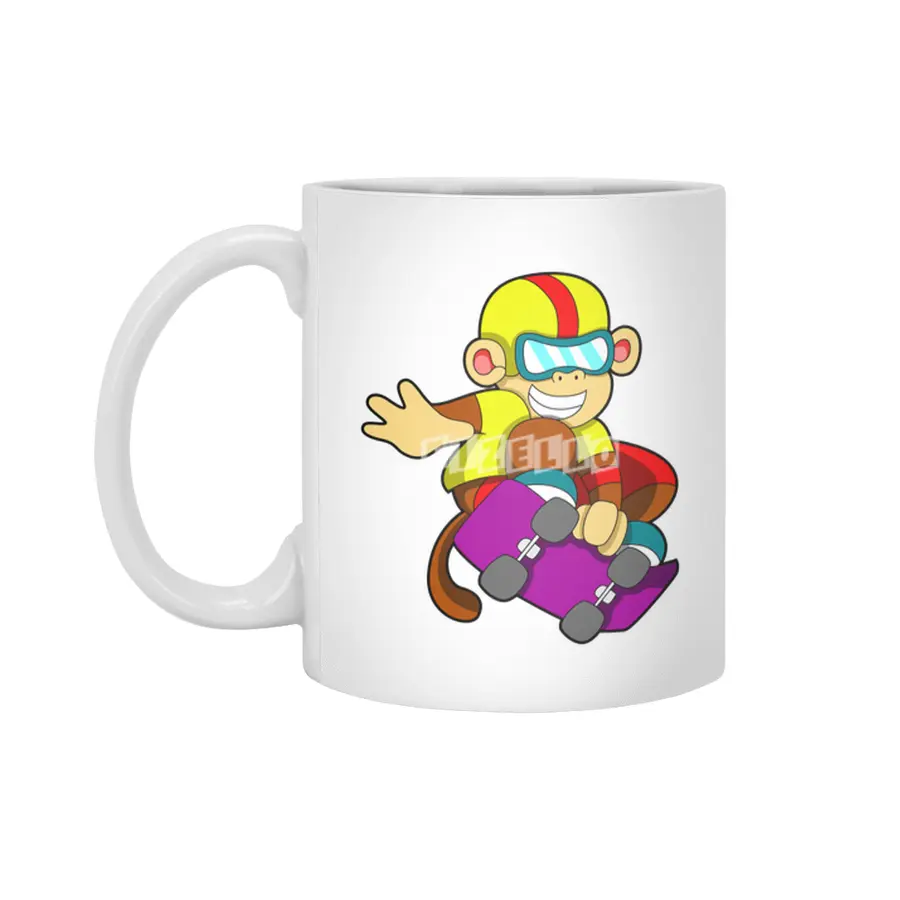 Monkey as Skater with Skateboard & Helmet Beyaz Kupa