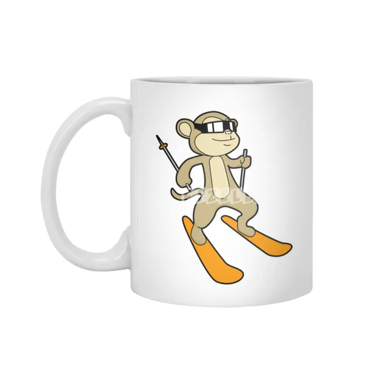 Monkey as Skier with Ski Beyaz Kupa