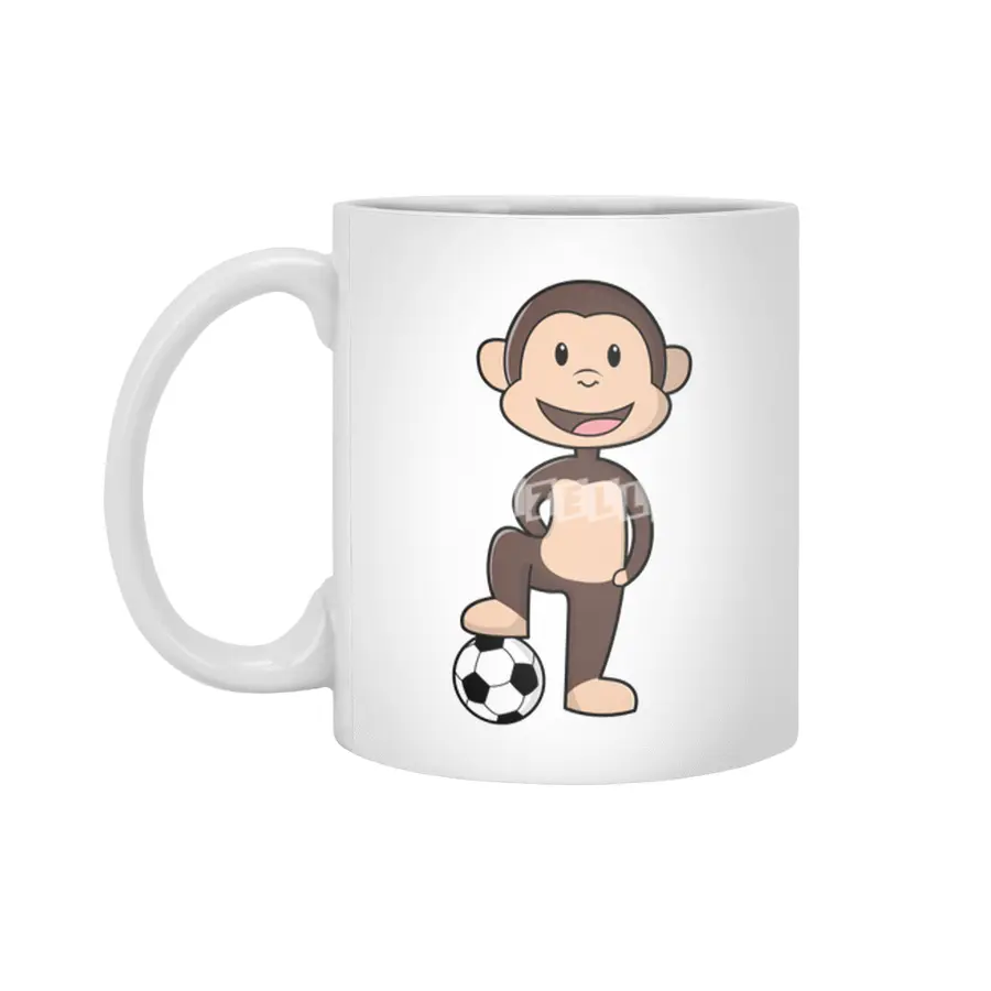 Monkey as Soccer player with Soccer ball Beyaz Kupa