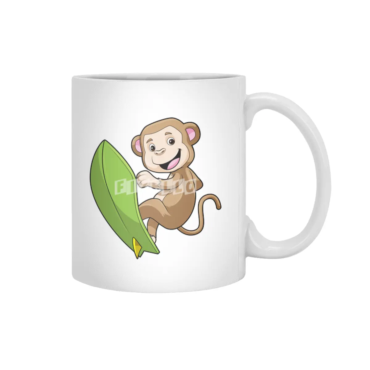 Monkey as Surfer with Surfboard Beyaz Kupa