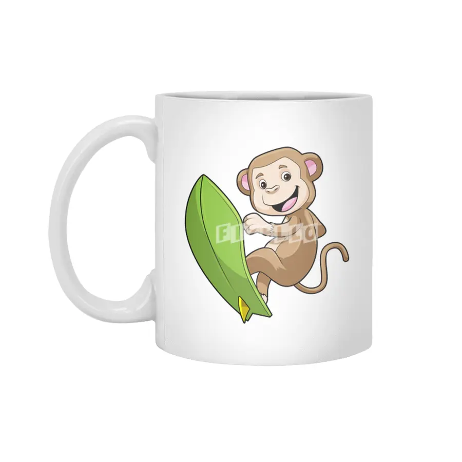 Monkey as Surfer with Surfboard Beyaz Kupa
