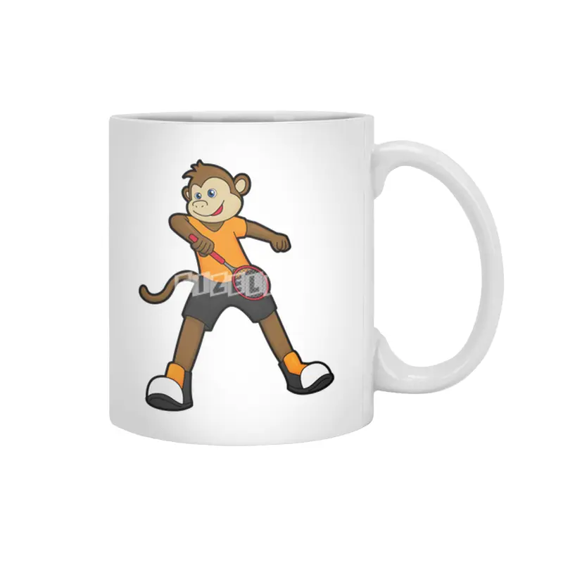 Monkey as Tennis player with Tennis racket Beyaz Kupa