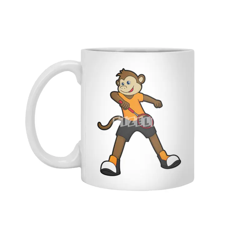 Monkey as Tennis player with Tennis racket Beyaz Kupa