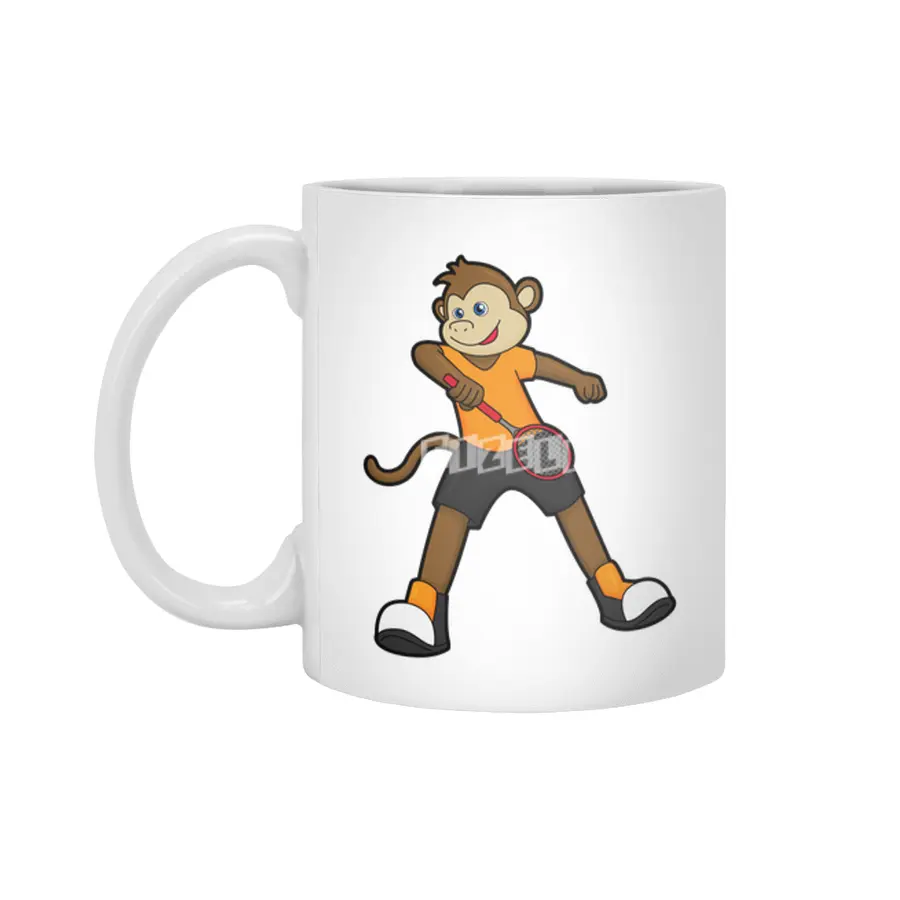 Monkey as Tennis player with Tennis racket Beyaz Kupa