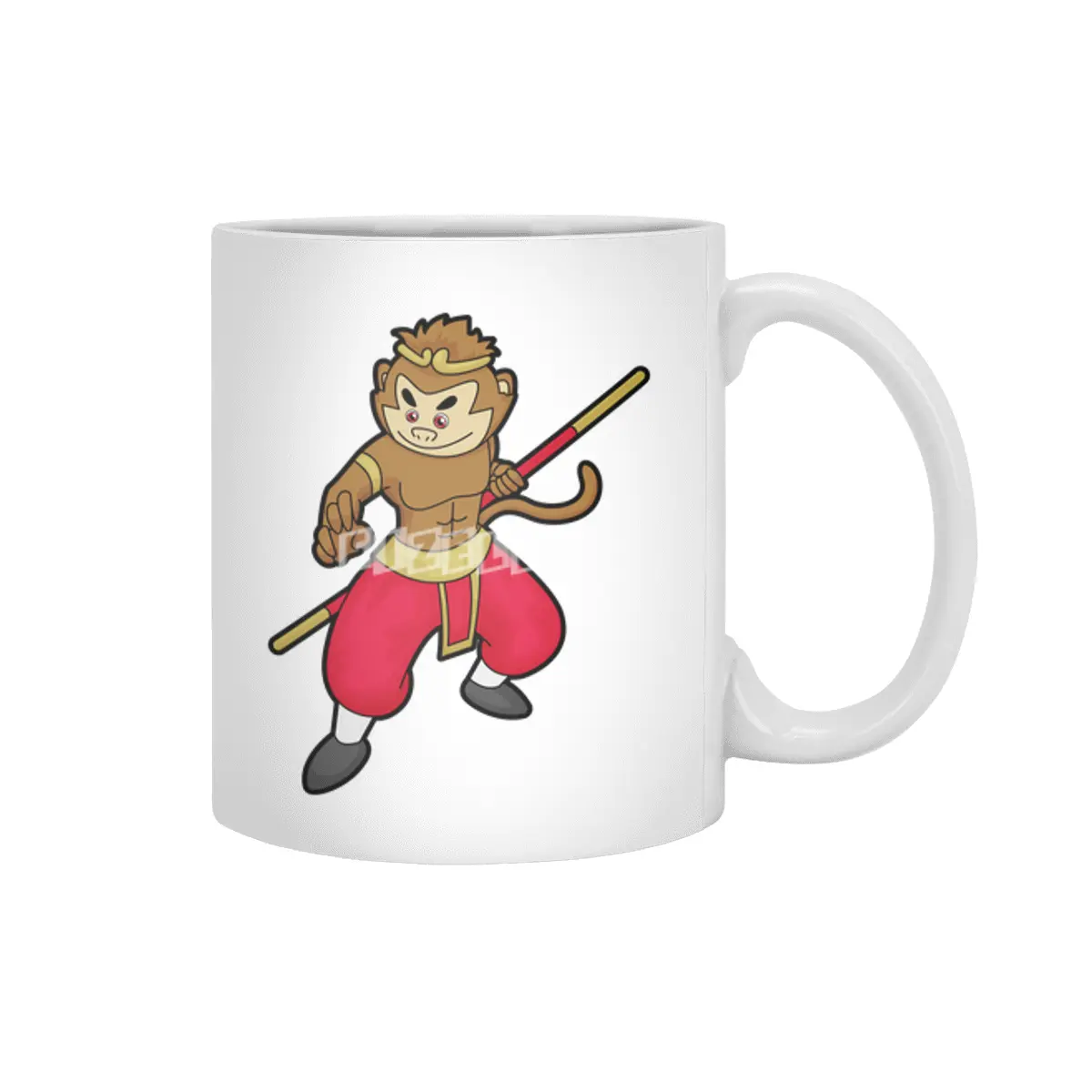 Monkey as Warrior with Staff & Headband Beyaz Kupa