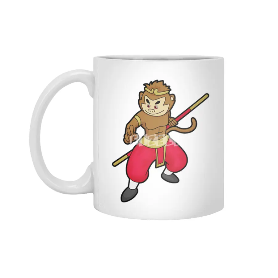 Monkey as Warrior with Staff & Headband Beyaz Kupa