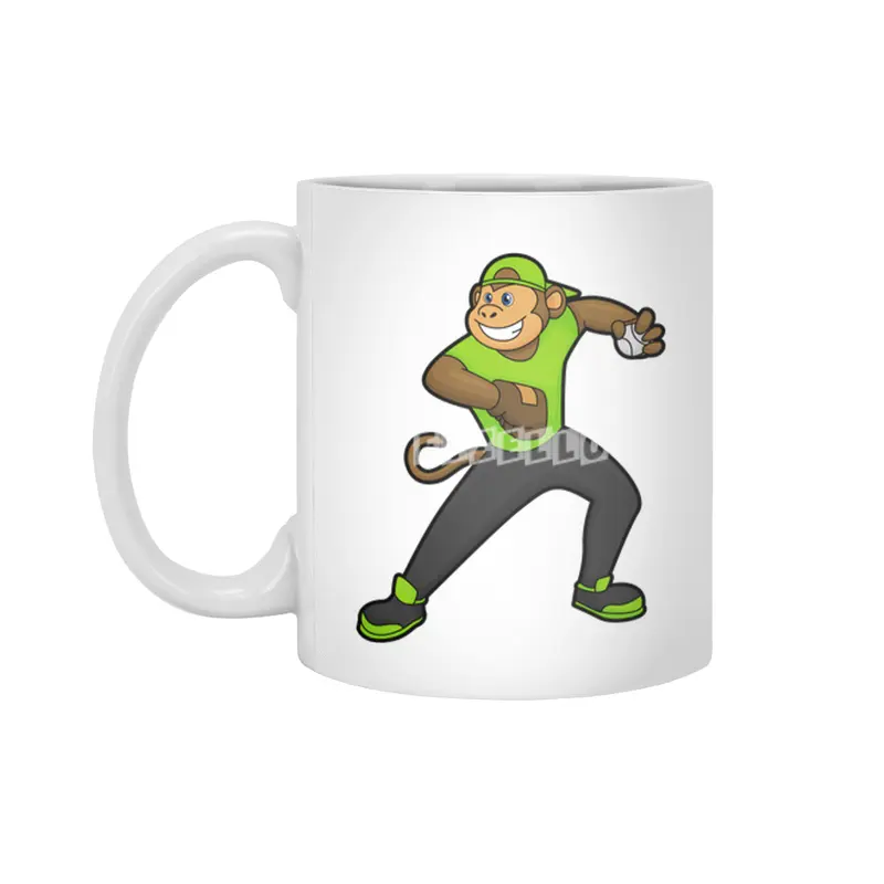 Monkey at Baseball with Baseball bat Beyaz Kupa