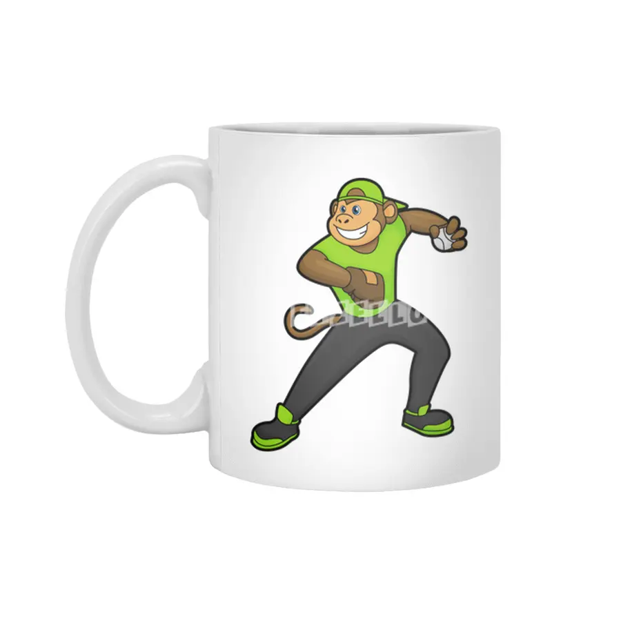 Monkey at Baseball with Baseball bat Beyaz Kupa
