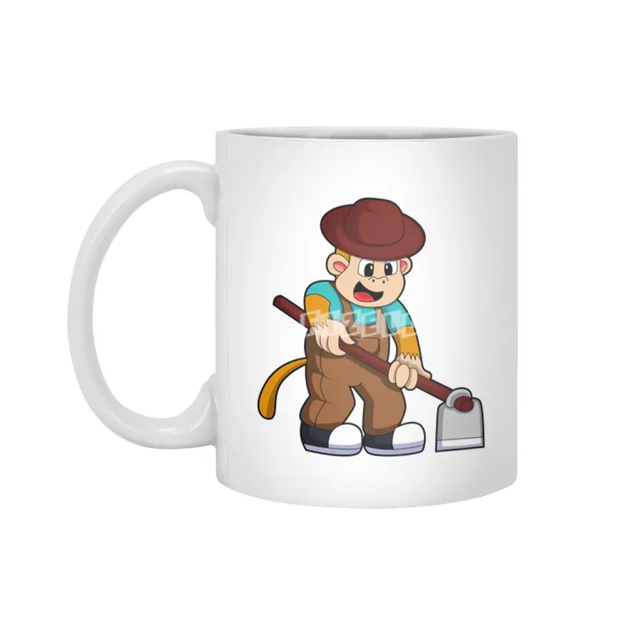 Monkey at Farmer with Rake Beyaz Kupa