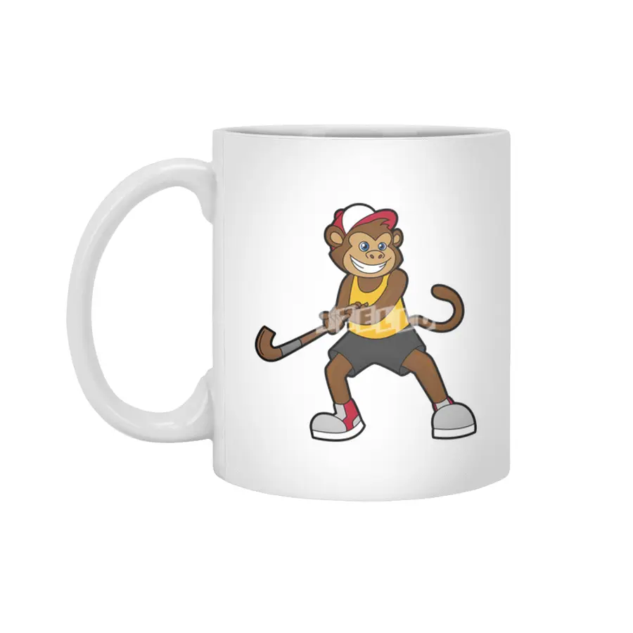 Monkey at Hockey with Hockey stick Beyaz Kupa
