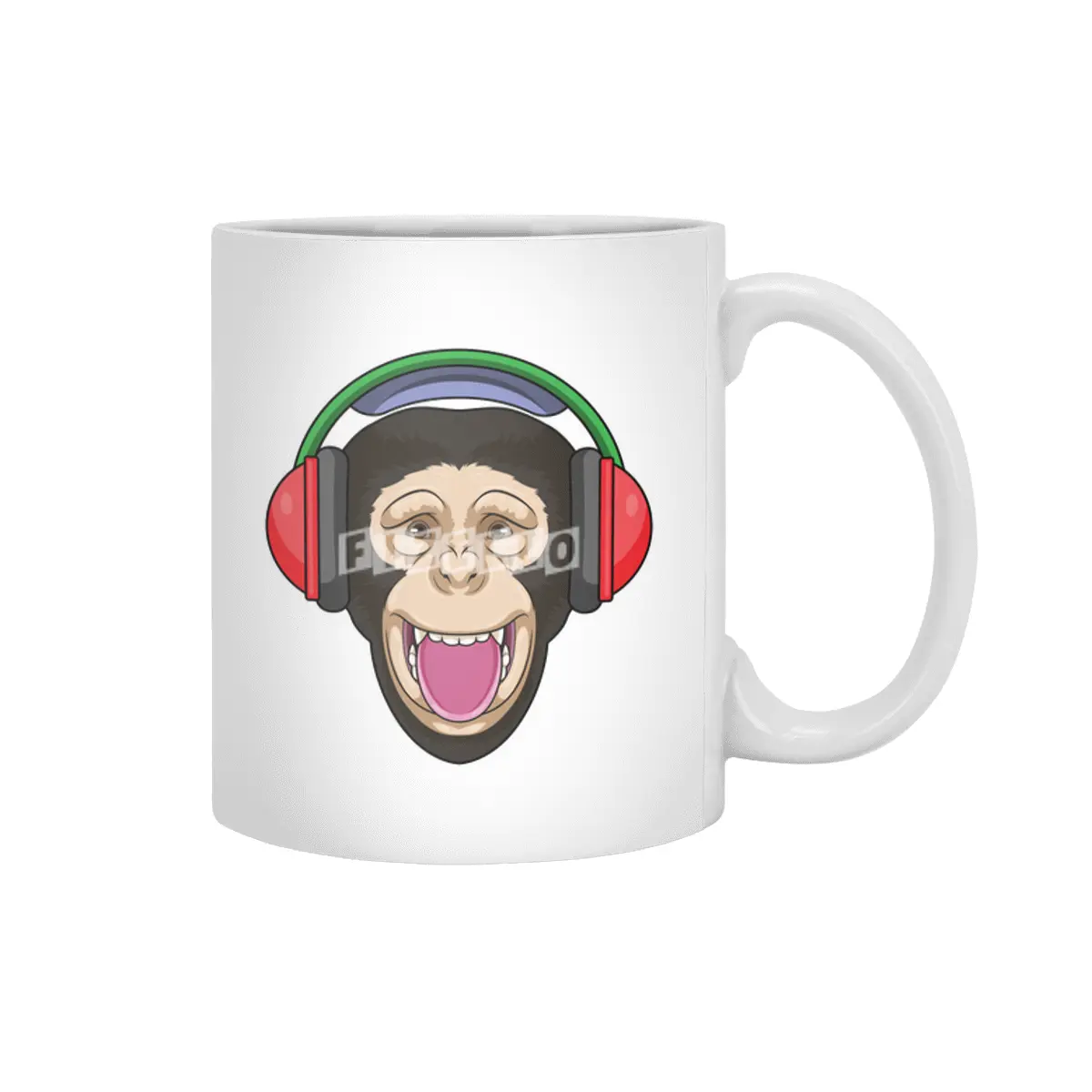 Monkey at Music with Headphone Beyaz Kupa
