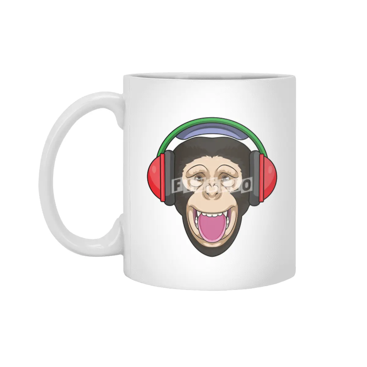 Monkey at Music with Headphone Beyaz Kupa