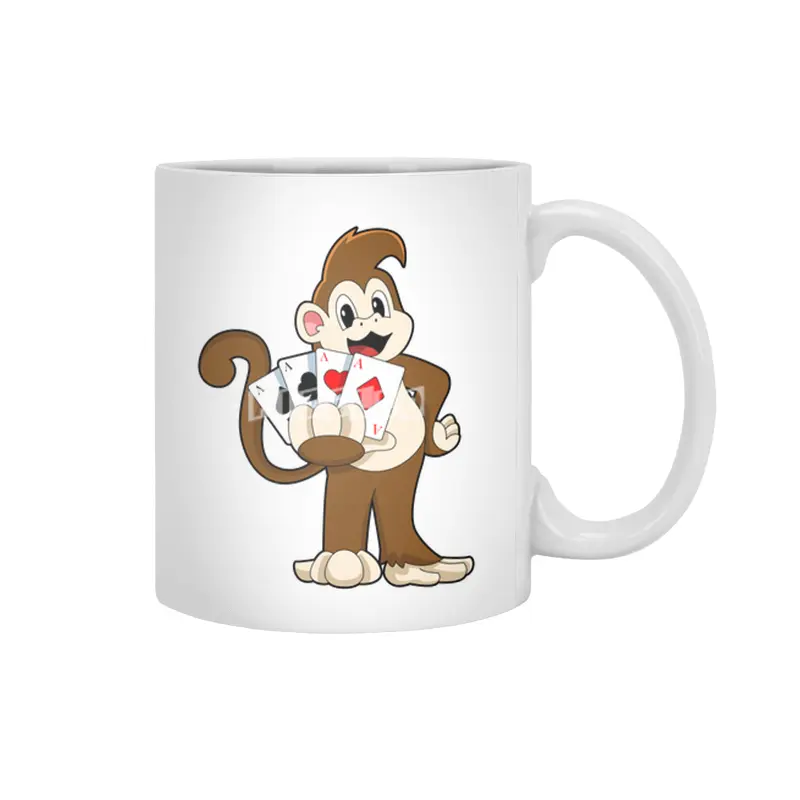 Monkey at Poker with Poker cards Beyaz Kupa