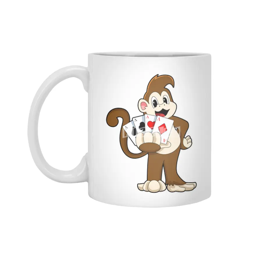 Monkey at Poker with Poker cards Beyaz Kupa