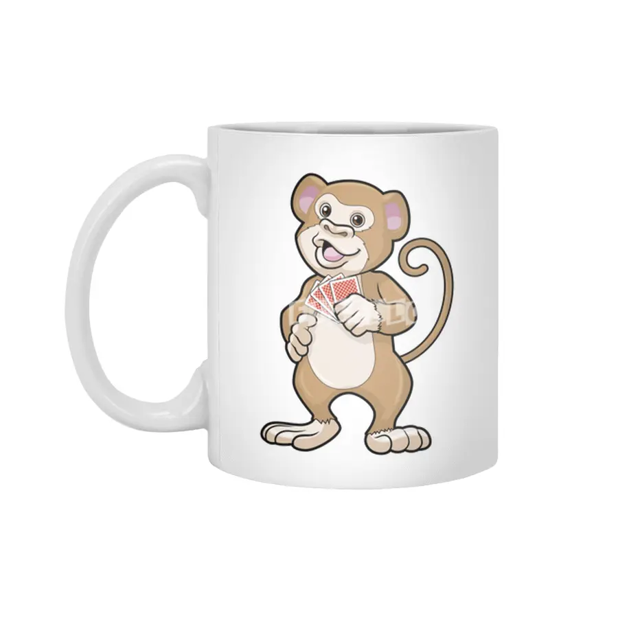 Monkey at Poker with Poker cards Beyaz Kupa