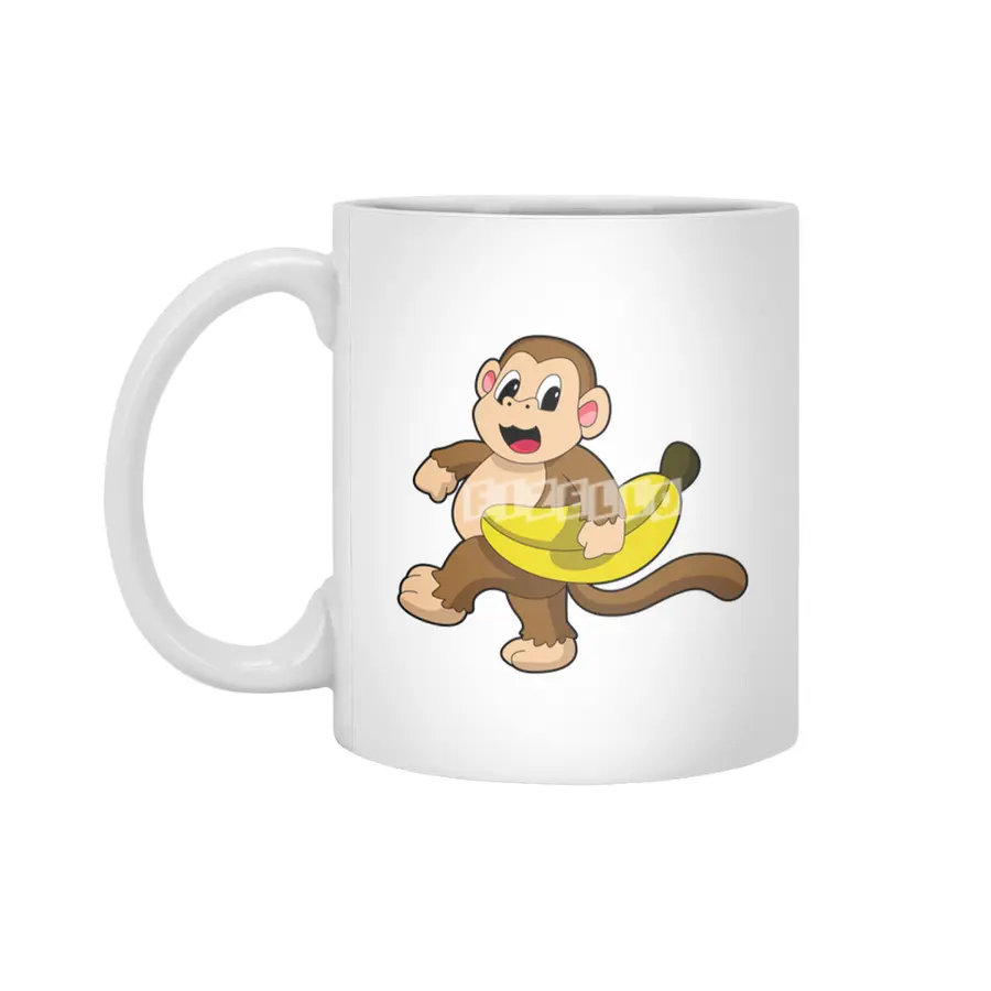 Monkey at Running with Banana Beyaz Kupa