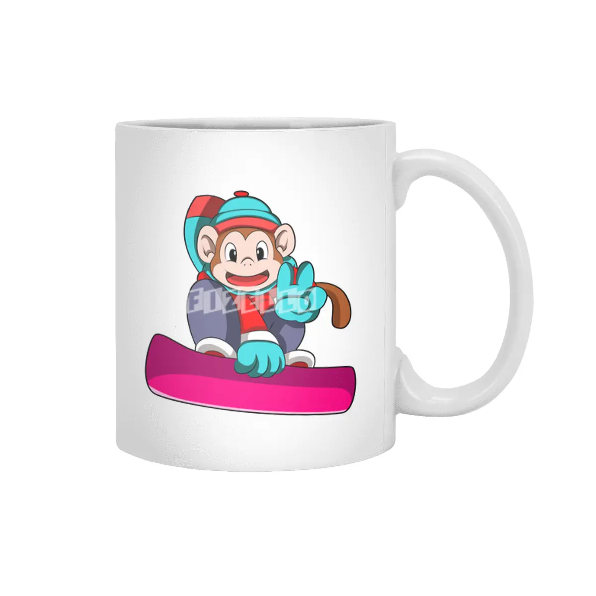 Monkey at Snowboarding with Snowboard Beyaz Kupa