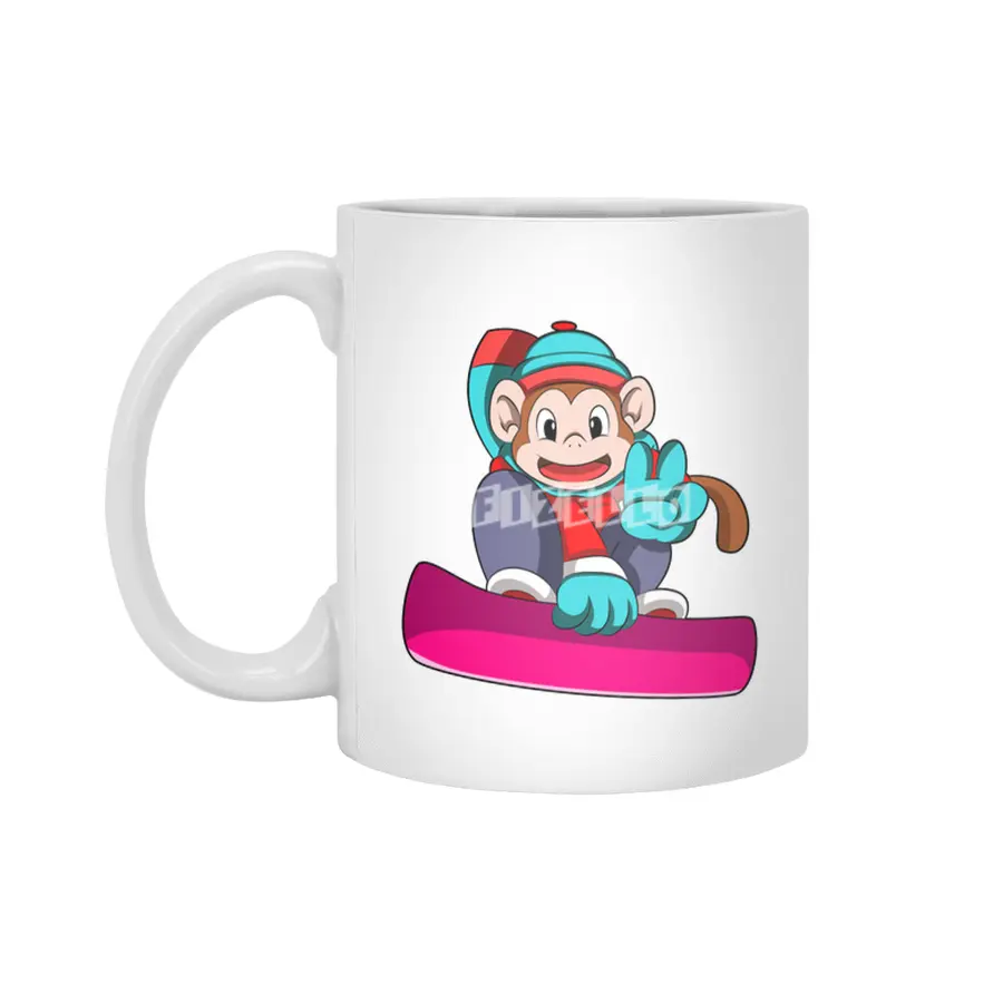 Monkey at Snowboarding with Snowboard Beyaz Kupa