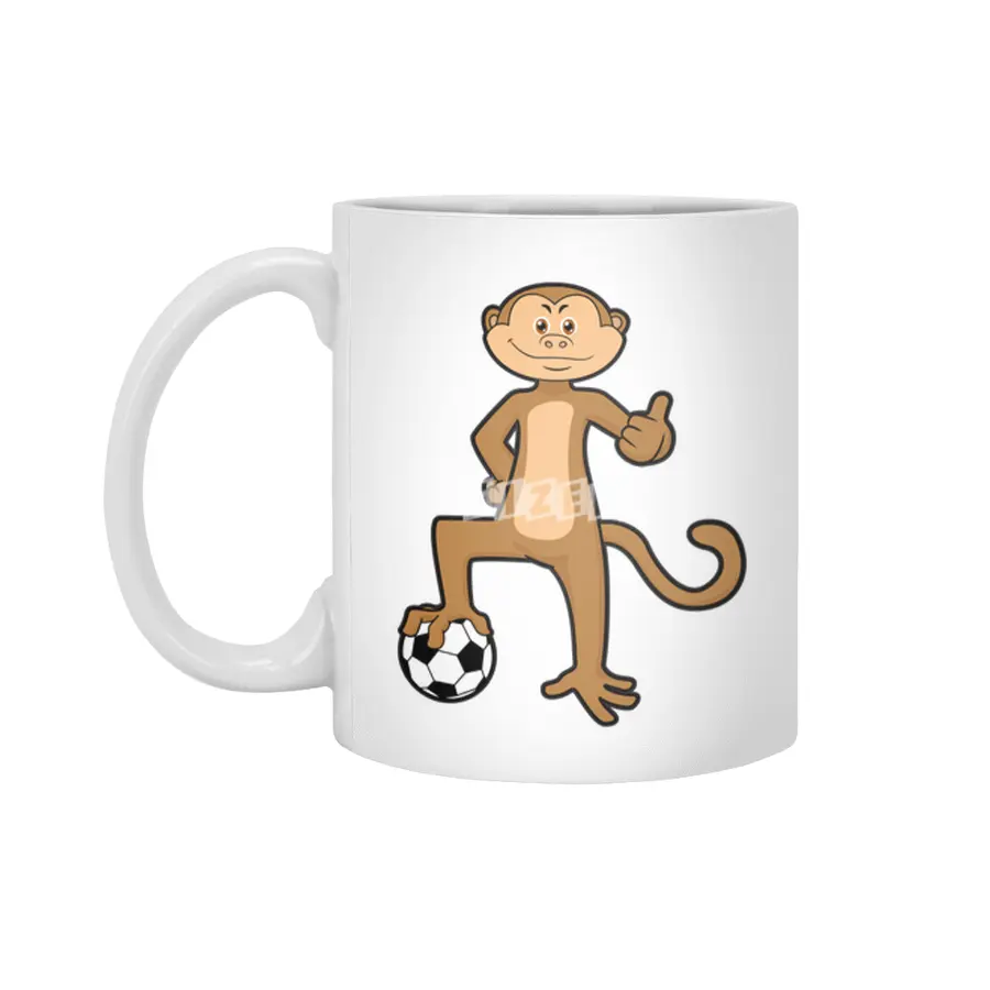 Monkey at Sports with Soccer ball Beyaz Kupa