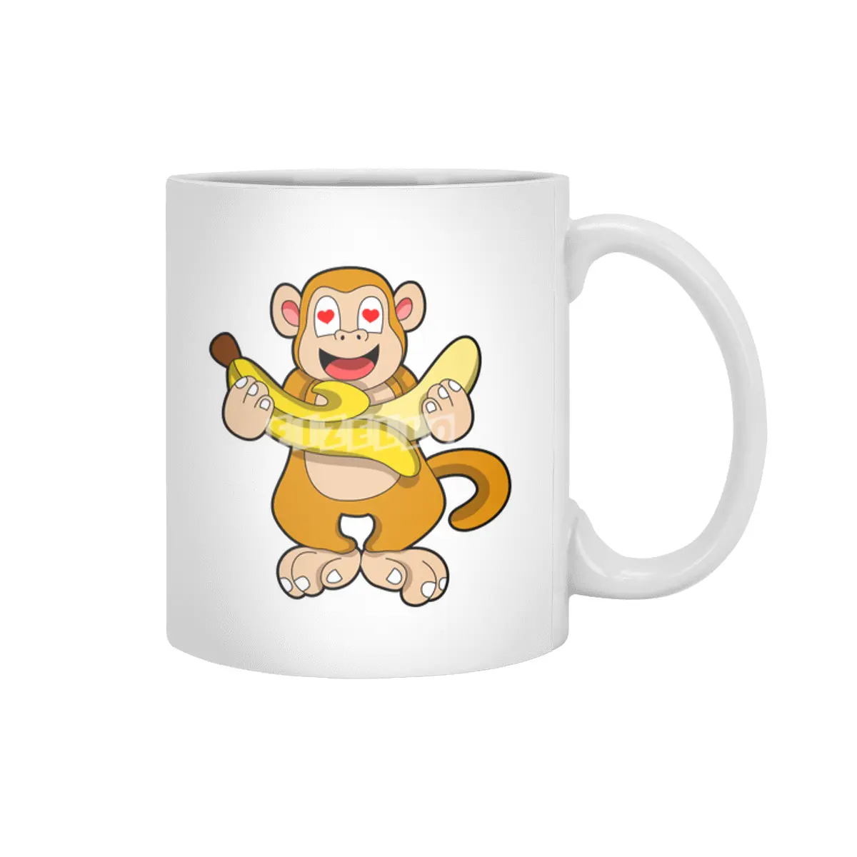 Monkey with Banana & Hearts Beyaz Kupa