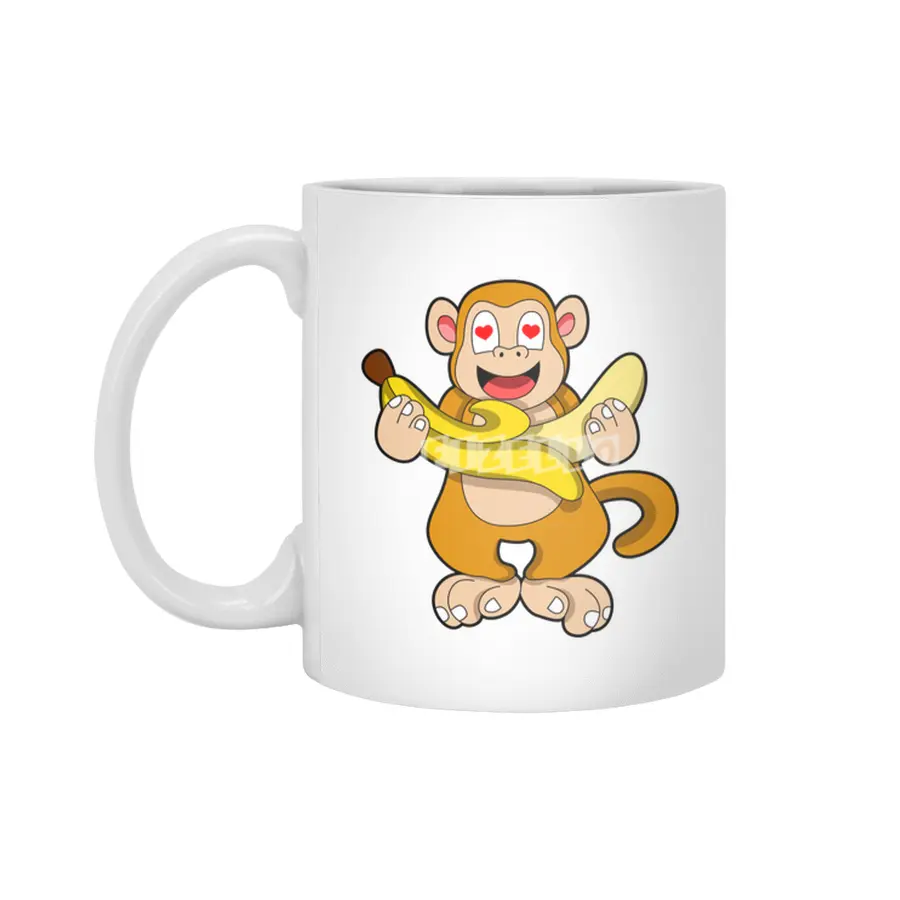 Monkey with Banana & Hearts Beyaz Kupa
