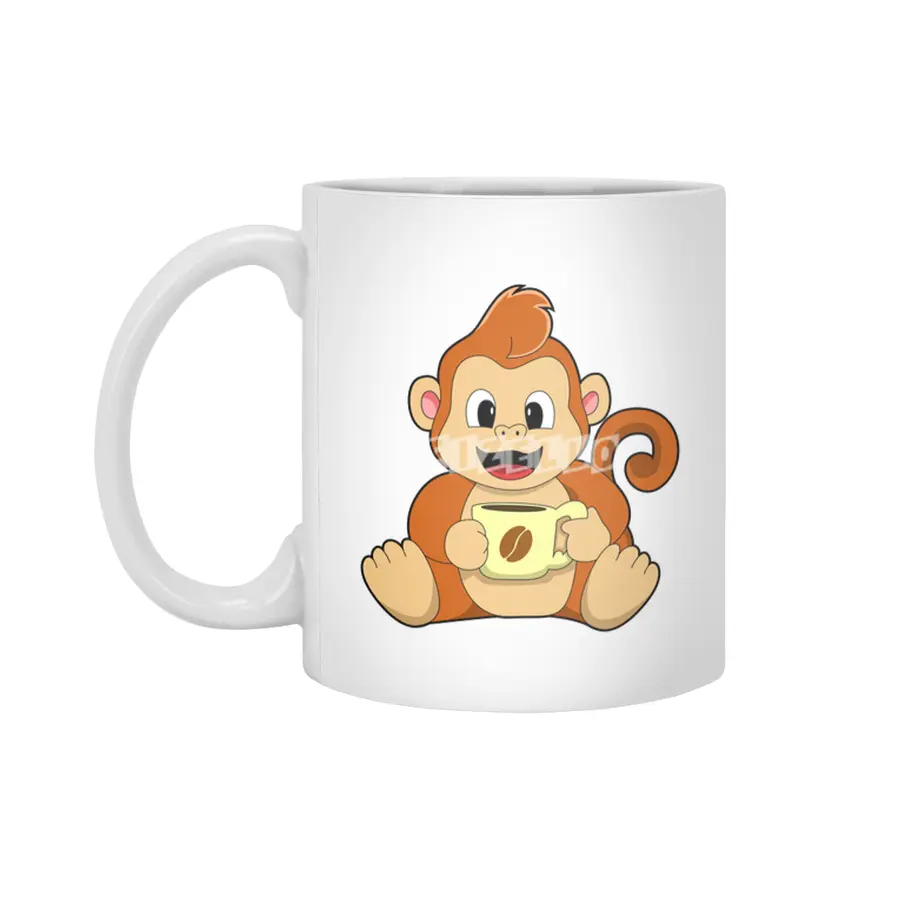 Monkey with Cup of Coffee Beyaz Kupa