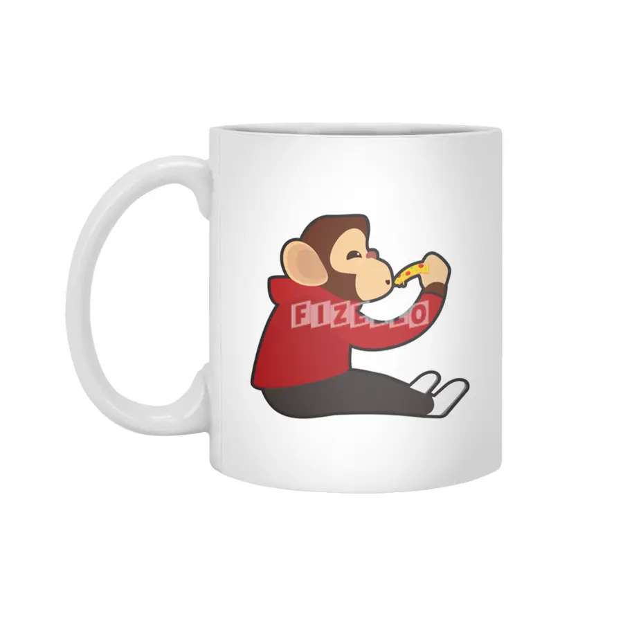 Monkey with Piece of Pizza Beyaz Kupa