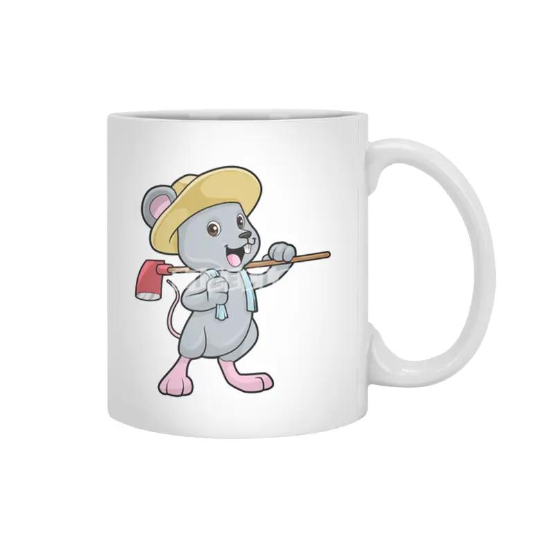 Mouse as Farmer with Axe & Hat Beyaz Kupa