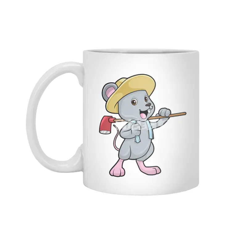Mouse as Farmer with Axe & Hat Beyaz Kupa