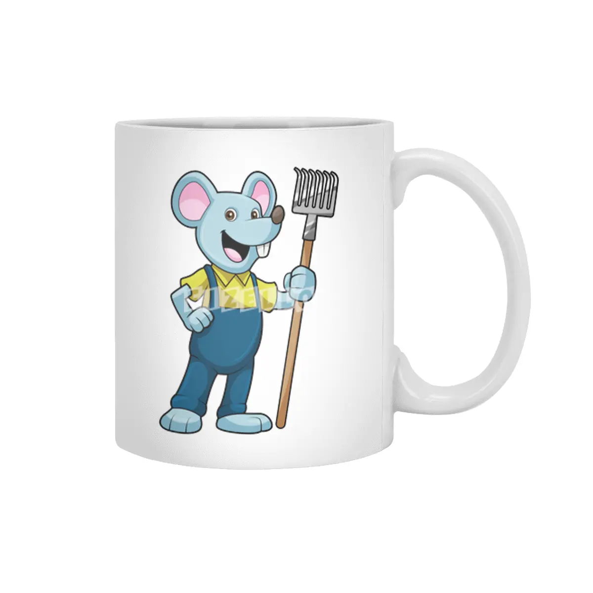 Mouse as Farmer with Rake Beyaz Kupa