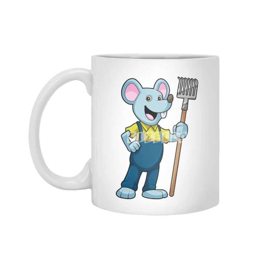 Mouse as Farmer with Rake Beyaz Kupa