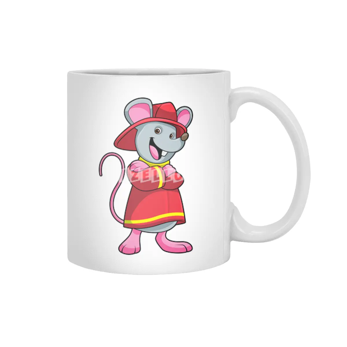 Mouse as Firefighter with Helmet Beyaz Kupa