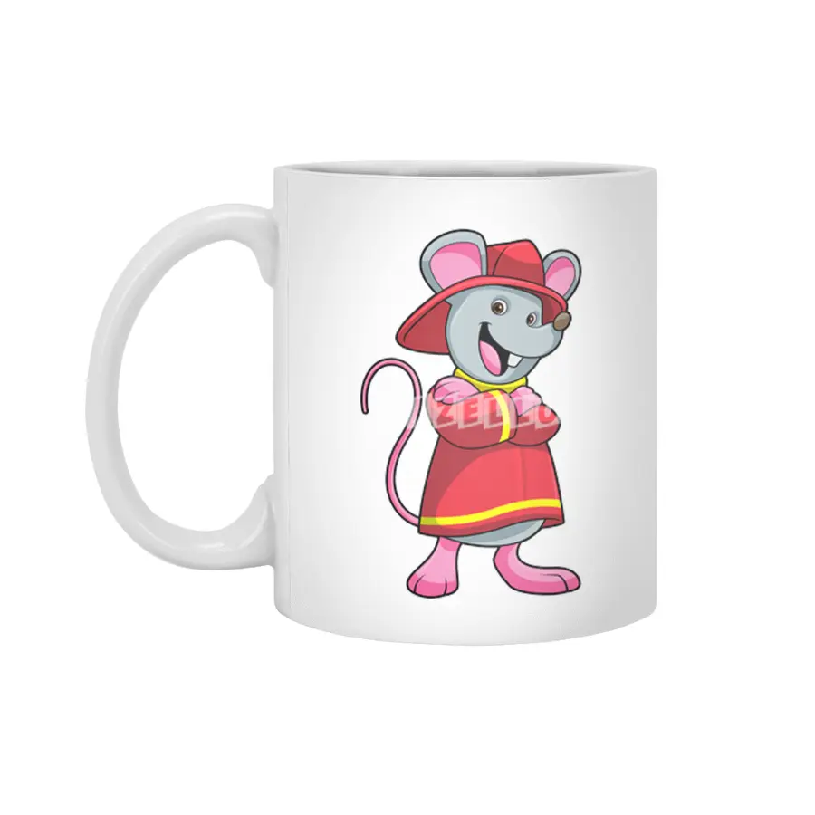 Mouse as Firefighter with Helmet Beyaz Kupa