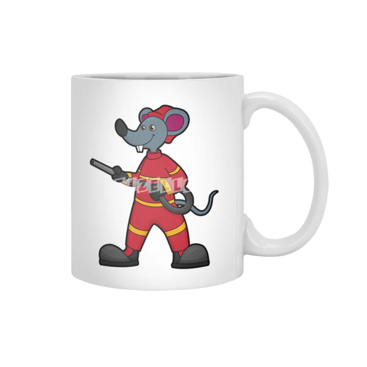Mouse as Firefighter with Hose Beyaz Kupa
