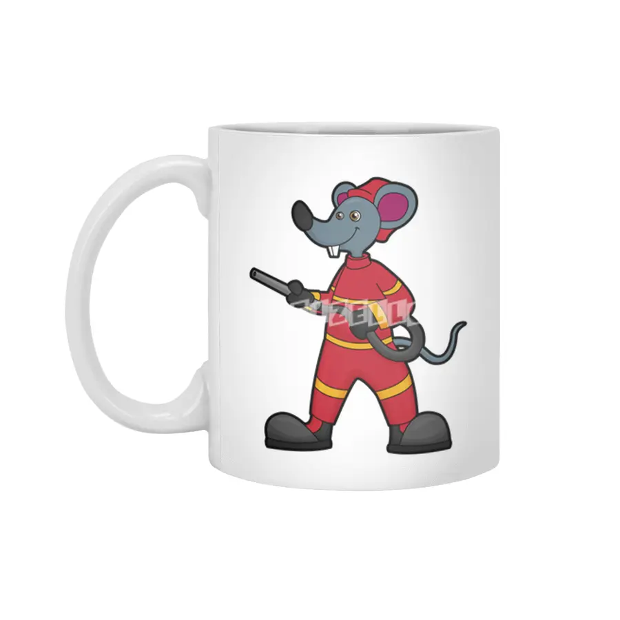 Mouse as Firefighter with Hose Beyaz Kupa
